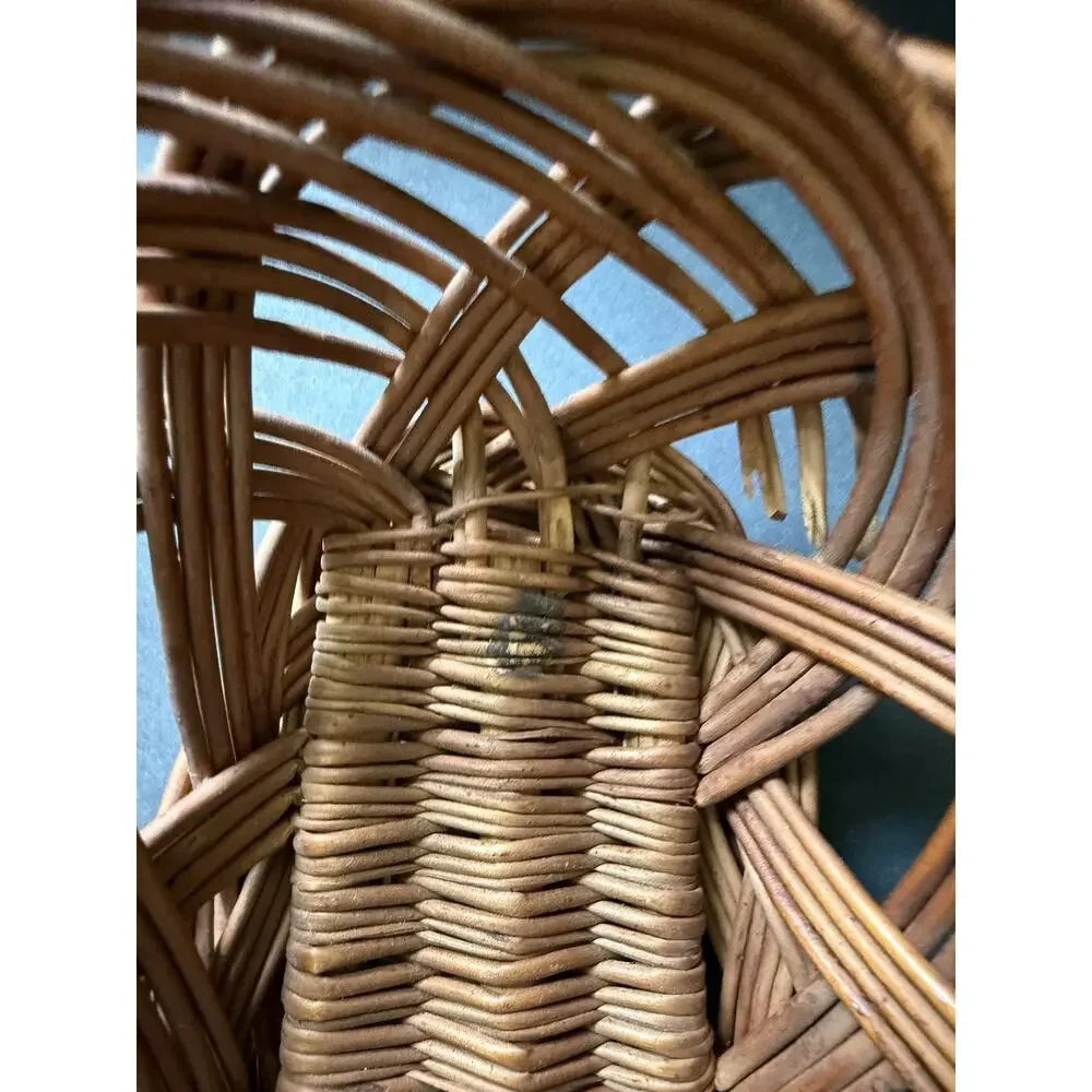 Vintage Woven French Country Bread Basket Wicker Rattan Cottagecore Farmhouse